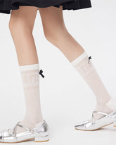 Women Antibacterial Cotton Mesh Knee High Socks Letter Bowknot